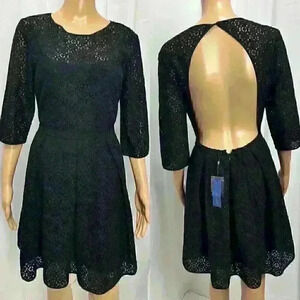 $298 NWT Rebecca Minkoff Black Fit & Flare Lace Mini Dress - Open Back Size 6